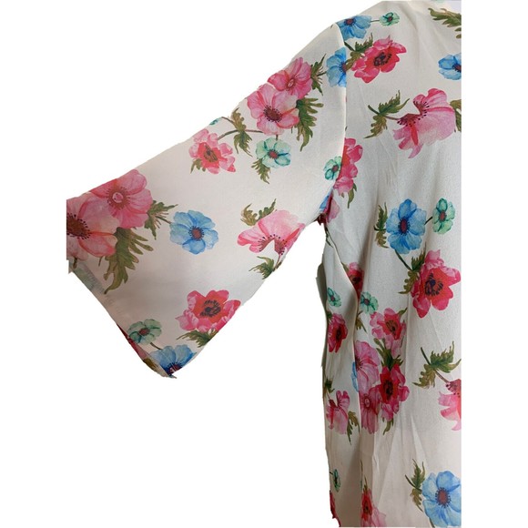 New Pink Milly Floral Duster Open Front Floral 3/4 Sleeve Cover Up Swimwear M - Picture 7 of 14